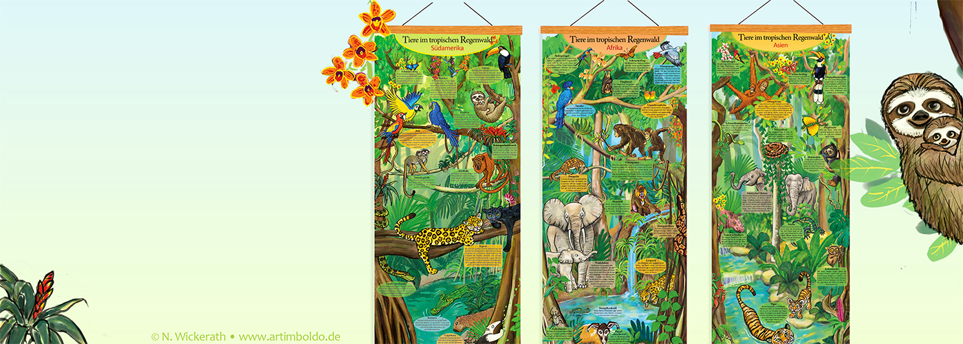Posterserie Regenwaldtiere für Kinder